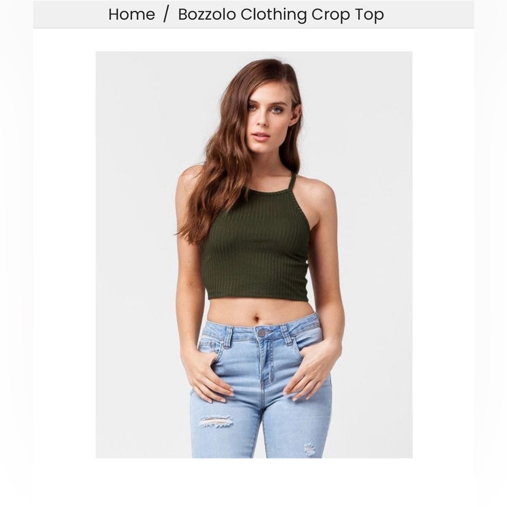 NWOT Bozzolo olive green ribbed crop tank top, Sz L